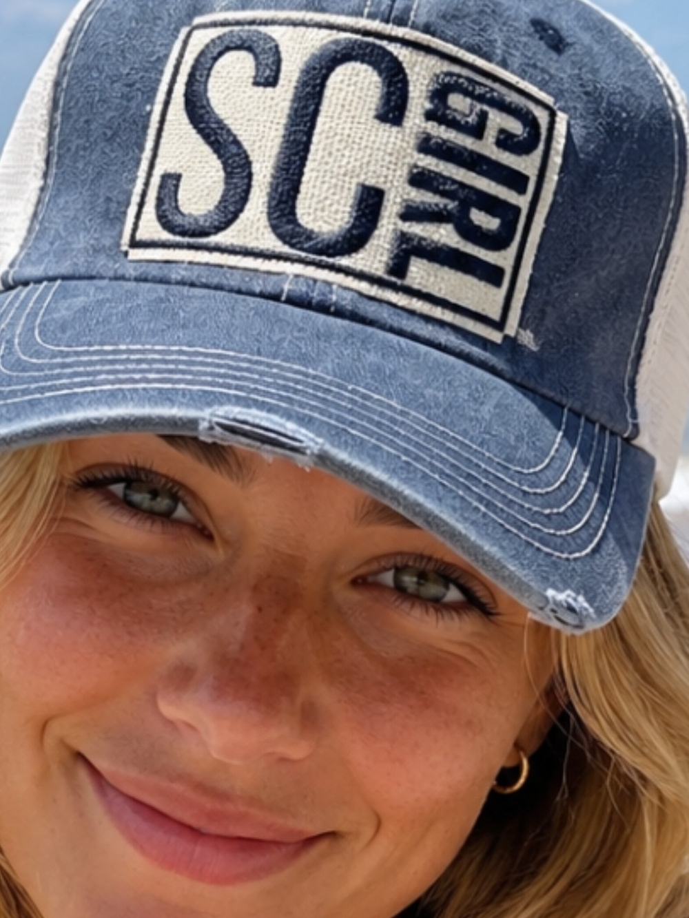 SC Girl Distressed Denim Trucker Hat - Blue